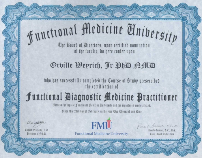 Doctor Weyrich FMU Certification.